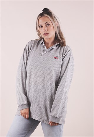 VINTAGE 90S ADIDAS EQUIPMENT GREY LONG SLEEVE POLO /A22091