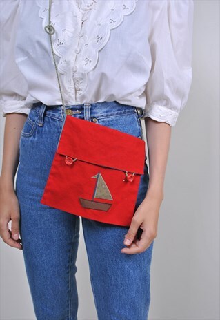 90S SHIP EMBROIDERY CUTE SHOULDER MINI BAG