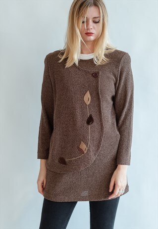 VINTAGE 80S GRAMMAS JUMPER DRESS WITH LEAF DETAIL