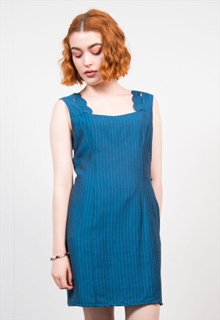 VINTAGE BLUE PINSTRIPE MINI DRESS