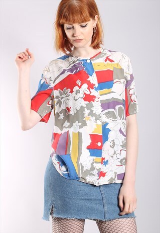 VINTAGE 80S ABSTRACT BUTTON BLOUSE TOP