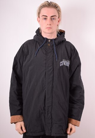 STARTER MENS VINTAGE COWBOYS JACKET LARGE BLACK 90S