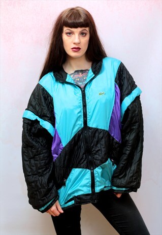 1980S VINTAGE GREEN, BLACK AND PURPLE SHELL TRACK JACKET