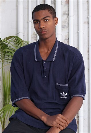 VINTAGE ADIDAS LOGO POLO BLUE