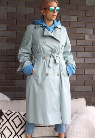 VINTAGE 1990S BABY BLUE BELTED TRENCH COAT