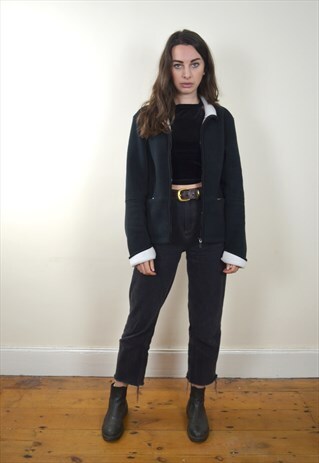 00S VINTAGE BLACK & WHITE FULL ZIP FLEECE JACKET