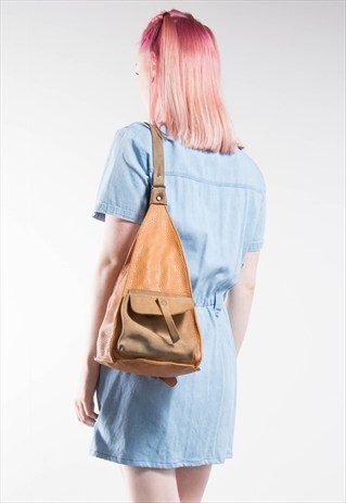 90'S TAN LEATHER RUCKSACK BACKPACK