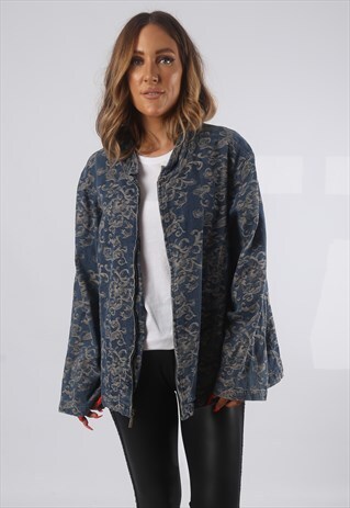 VINTAGE DENIM JACKET OVERSIZED BOXY FLORAL 3XL 20 - 22 (82Y)