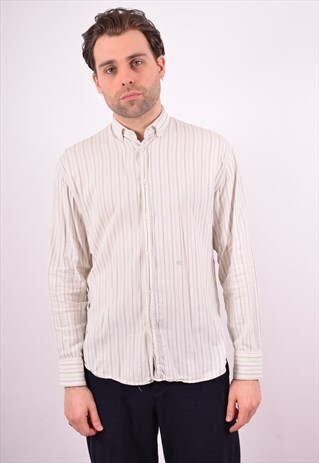 GIORGIO ARMANI MENS VINTAGE SHIRT MEDIUM WHITE STRIPES 90S