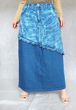 Vintage Maxi Denim Skirt, Blue Jeans Skirt, Long Denim Skirt