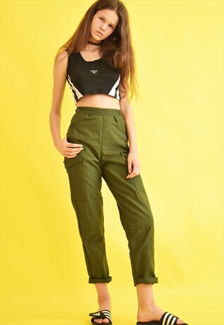 90'S RETRO HIGH WAIST MILITARY STYLE TROUSERS