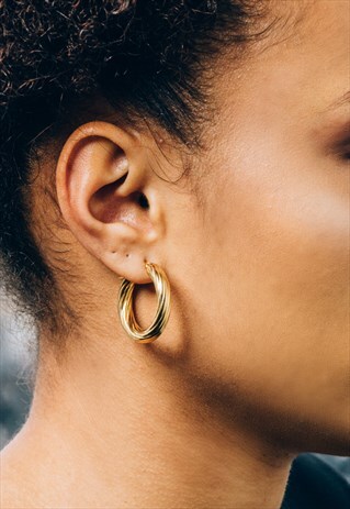 TWISTED CHUNKY VINTAGE LOOK GOLD HOOPS
