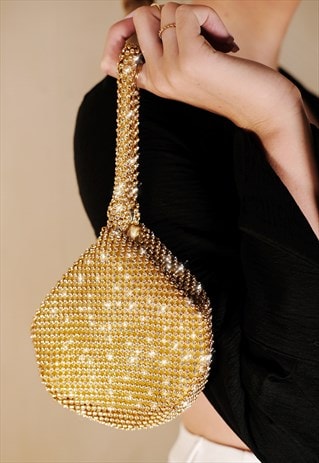 NICKI DIAMANTE MINI CHAINMAIL POUCH BAG IN ROSE GOLD