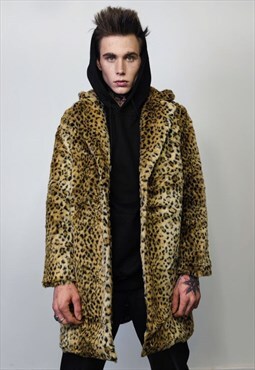 Faux fur coat leopard jacket animal print fluffy duffle coat