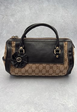 Gucci GG Handbag Boston Bag Logo Monogram Brown Gold Vintage