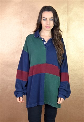 90S VINTAGE NAVY & GREEN BHS SPORTSWEAR PULLOVER SWEATSHIRT
