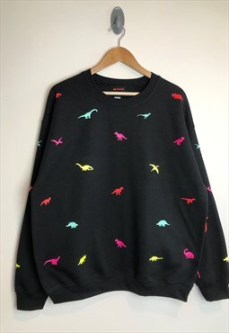 Miniature dinosaur sweatshirt- Neon mix on black