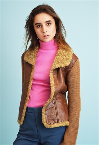 90'S GOES 70'S FUX FUR LINED LEATHER & KNIT CARDIGAN