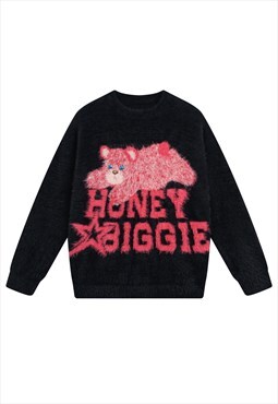 Bear sweater biggie slogan jumper fluffy teddy pullover