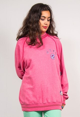 VINTAGE 90'S ASICS PINK SPORTS COLLEGE SWEATSHIRT JUMPER