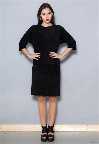 VINTAGE 1980'S BLACK SUEDE / LEATHER SHIFT DRESS
