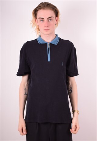 YVES SAINT LAURENT MENS VINTAGE POLO SHIRT LARGE BLACK 90S