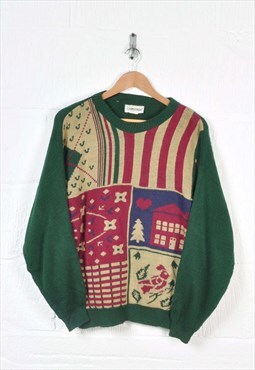 Vintage Knitted Jumper Retro Pattern Multi Ladies XL