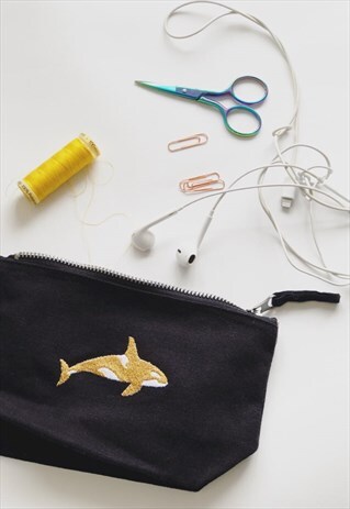ACCESSORY POUCH IN BLACK WITH ORCA EMBROIDERY