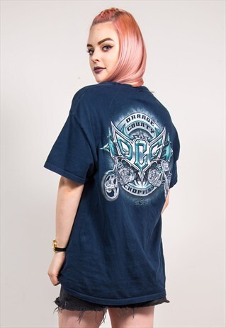 VINTAGE 90'S NAVY BLUE MOTORCYCLE GRUNGE T-SHIRT