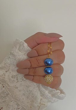 Blue and Gold Swarovski Crystal and Pearl Necklace