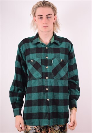LEVI'S MENS VINTAGE FLANNEL SHIRT XL GREEN CHECK 90S