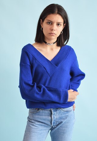 70'S RETRO KNIT V NECK MINIMALIST JUMPER TOP