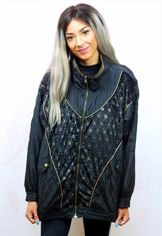 1990S VINTAGE GOLD AND BLACK WITH VELVET SHELL TRACK JACKET