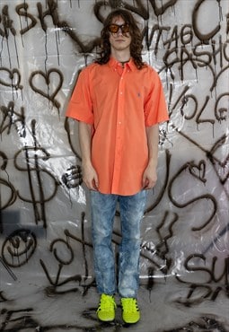 90's Vintage skater boy button-up shirt in tangerine orange