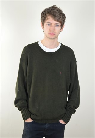 90S VINTAGE POLO RALPH LAUREN DARK GREEN KNIT JUMPER
