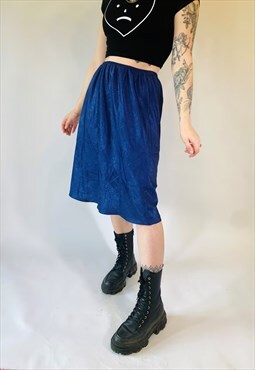 Vintage 00s Y2K Floral Lace Detail Satin Blue Skirt