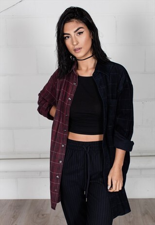 VINTAGE CORDUROY CHECKED FLANNEL RECONSTRUCTED UNISEX SHIRT
