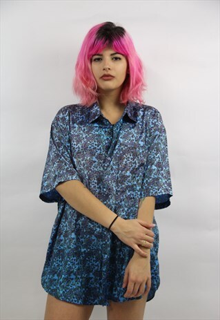 VINTAGE AMAZING BLUE PATTERNED SILK SHIRT