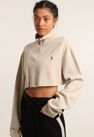 VINTAGE RALPH LAUREN EMBROIDERED CROPPED 1/4 ZIP SWEATS