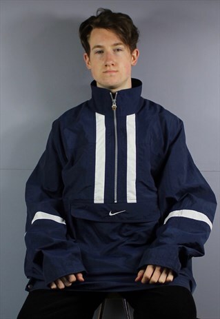 VINTAGE NIKE 1/4 ZIP WINDBREAKER JACKET IN NAVY BLUE WITH ZI
