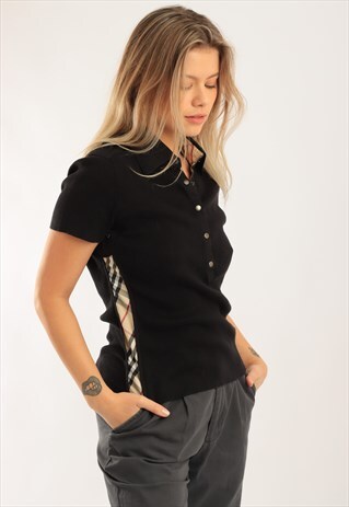 VINTAGE BURBERRY ICON STRIPE DETAIL T-SHIRT