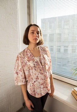 Vintage 70's Cream Flower Print Double Breasted Blouse