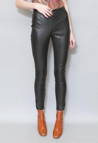 VINTAGE 1980'S JET BLACK SOFT LEATHER LEGGINGS