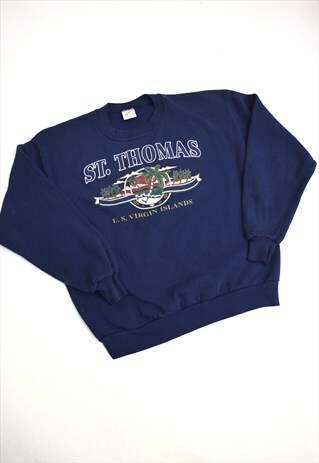 VINTAGE 90S JERZEES "ST THOMAS" NAVY SWEATSHIRT