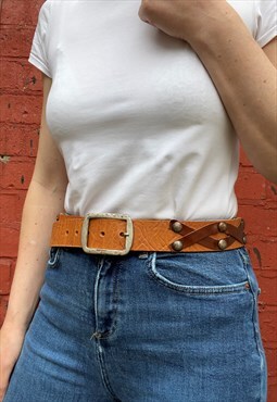 Handmade Studded Two Tone Leather Belt