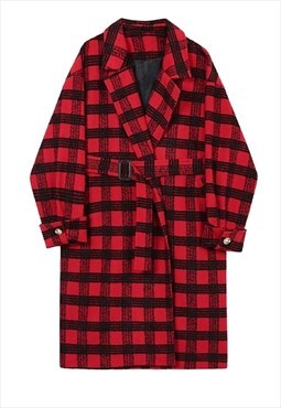 Plaid trench coat check pattern Mac in tartan jacket in red