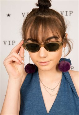 Vintage purple Faux Fur Pom Pom Earrings
