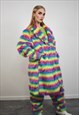 RAINBOW SHAGGY FUR COAT RAVE STRIPED FESTIVAL TRENCH JACKET