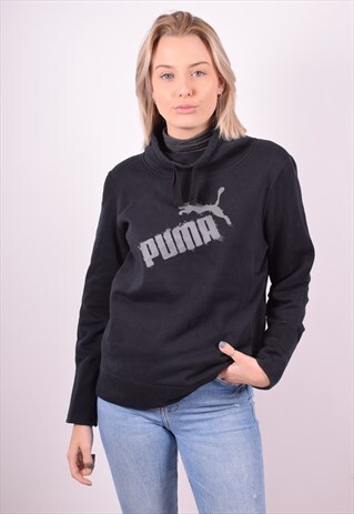 PUMA WOMENS VINTAGE SWEATSHIRT JUMPER MEDIUM BLACK 90S