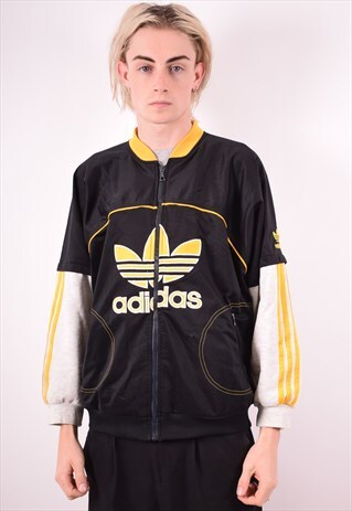 ADIDAS MENS VINTAGE TRACKSUIT TOP JACKET MEDIUM BLACK 90S